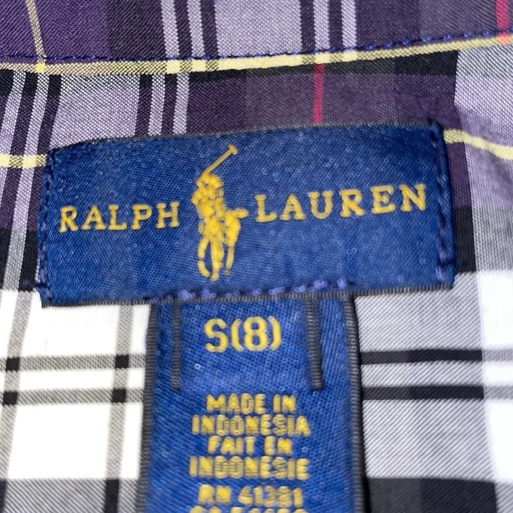 NWOT Ralph Lauren boys navy plaid long sleeved button down shirt size 8.